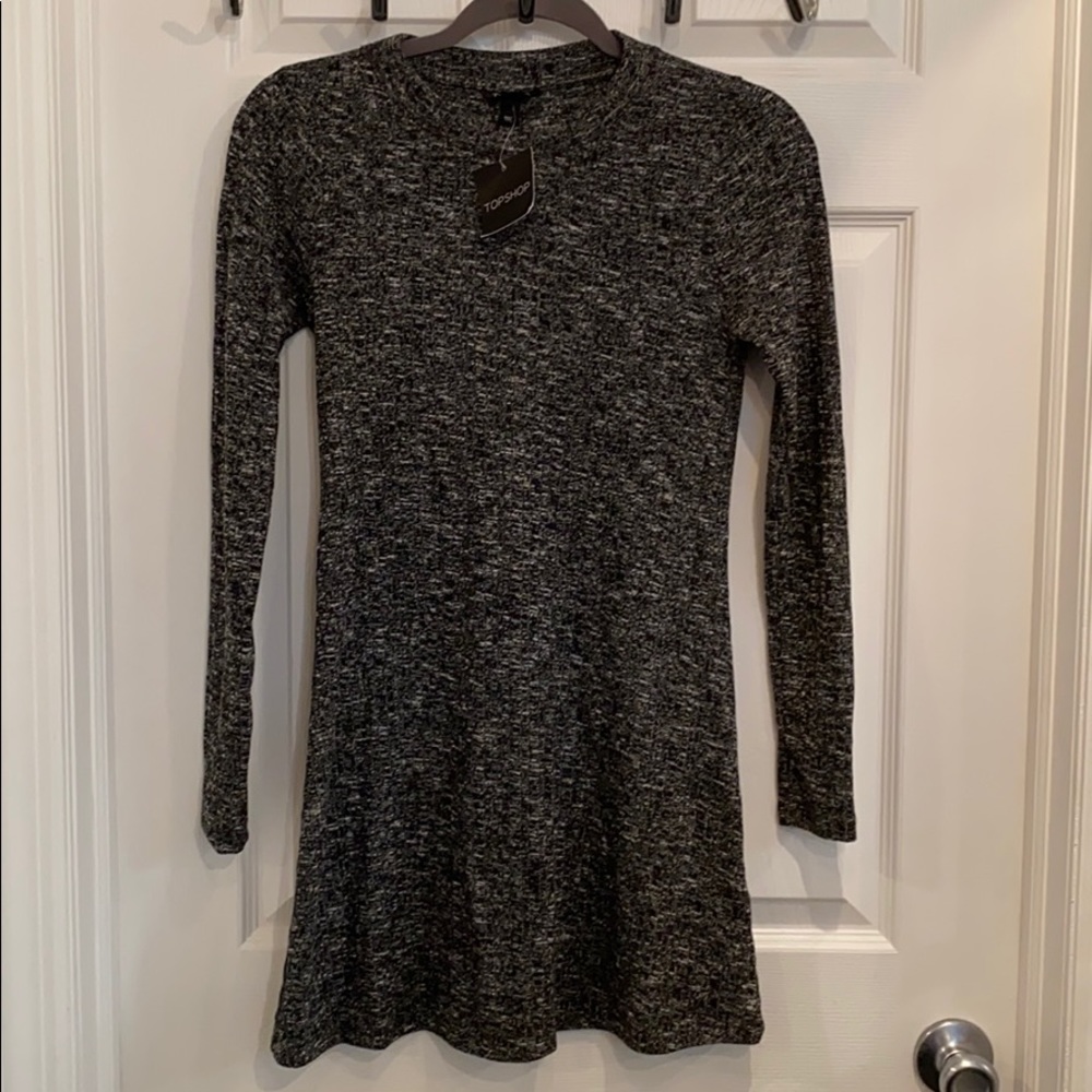 Topshop Gray Long Sleeve Sweater Dress